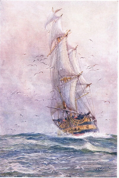 The Foudroyant, one of Nelsons old ships, 1915 (colour litho)