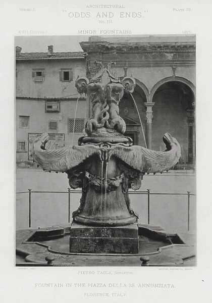 Fountain in the Piazza Della SS Annunziata, Florence, Italy (b  /  w photo)
