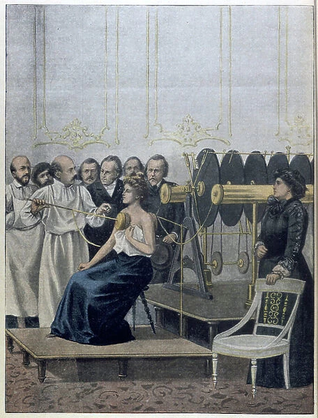 Francisque Crotte treating a patient with tuberculosis using electricity, 1901 (print)