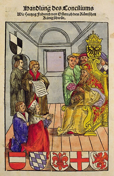 Frederick IV, Duke of Austria, declaring his fealty to the Emperor at the Council of Constance