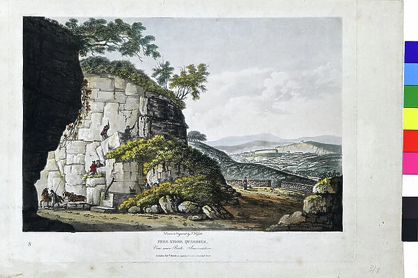 Free Stone Quarries. View near Bath, Somersetshire, 1798 (hand coloured aquatint on paper)