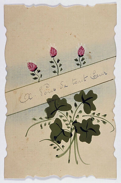 French birthday card with floral elements, 1900