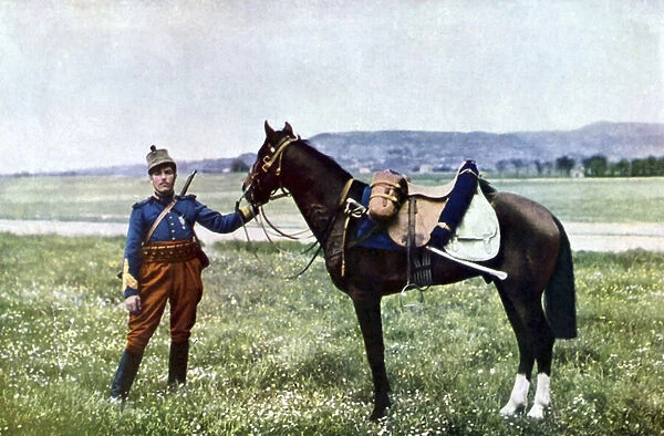 A French brigadier and his horse during the Battle of the Marne east of Paris