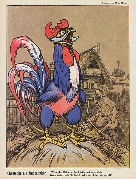 The French cockerel as ambassador to Russia (colour litho)