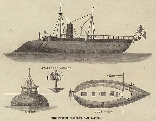 The French Ironclad Ram Taureau (engraving)