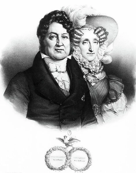 French King Louis-Philippe (1773-1850, King in 1830-1848) and his wife Queen Marie-Amelie, engraving