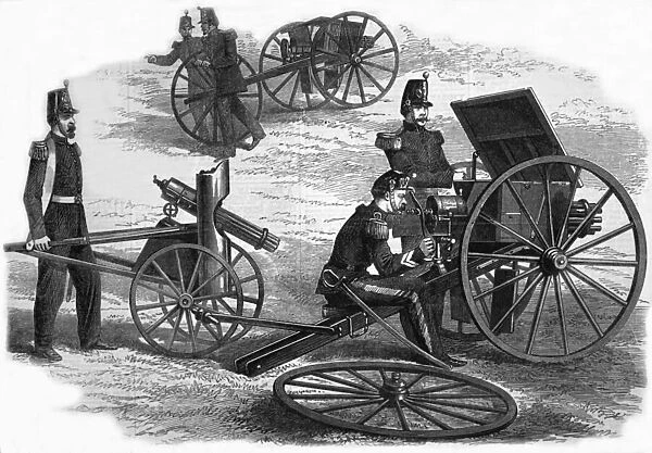 French machine gun, Franco-Prussian War (engraving)