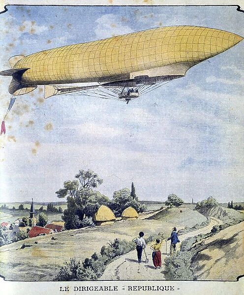 French military airship La Republique on her maiden flight from Paris to Compiegne, 1908 (print)