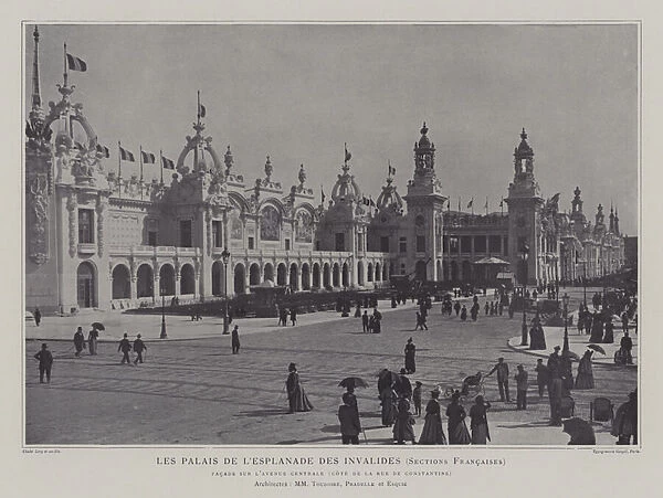 French pavilions on the Esplanade des Invalides, Exposition Universelle 1900, Paris (b  /  w photo)