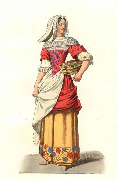 French peasant 17th century, from an engraving by Jean Saint Jean - Lithography from an illustration by Edmond Lechevallier-Chevignard (1825-1902), from 'Costumes historiques des 16th