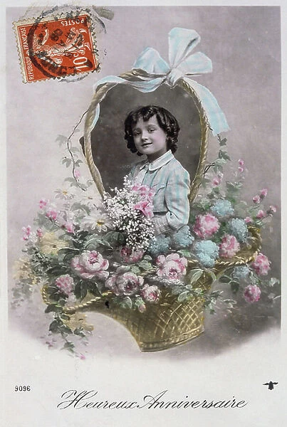 French postcard with images of flowers, 1900