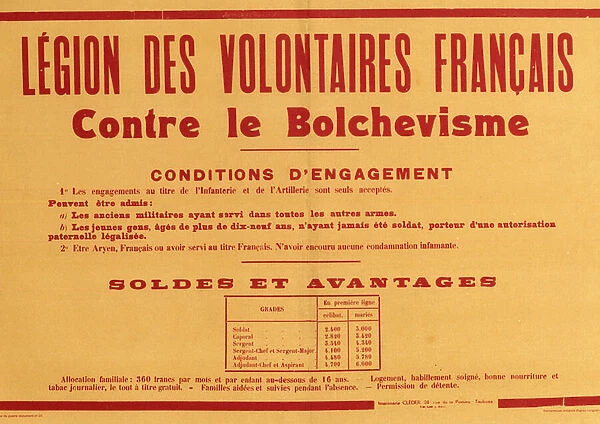 French propaganda poster for LVF (Legion of French Volunteers Against Bolshevism) c