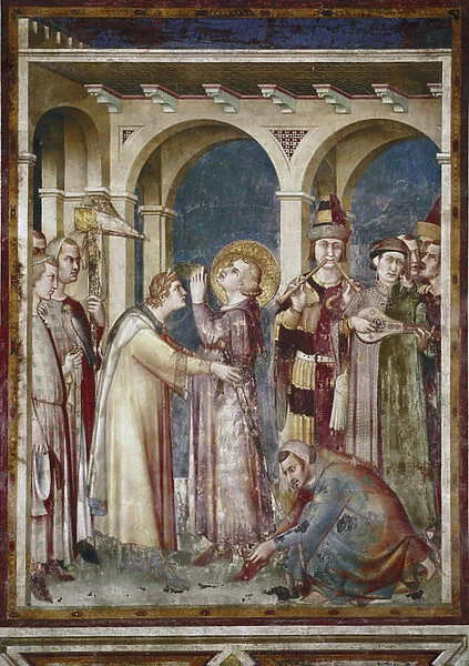 Fresco of the life of Saint Martin. Saint Martin is a knight, detail