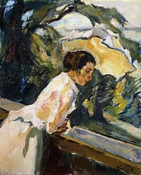 Frieda, the Artists Wife, Leaning over the Balcony, c. 1919-1922 (oil on canvas)