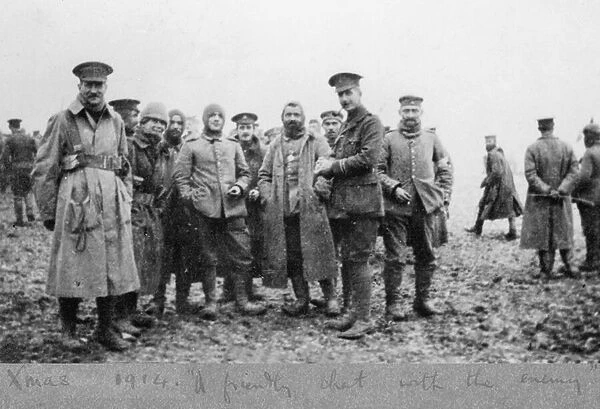A friendly chat with the enemy, the Christmas Day Truce of 1914 (b  /  w photo)