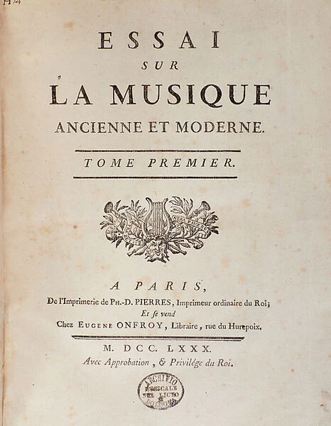 Frontispice of 'Essay sur la musique ancienne et moderne'