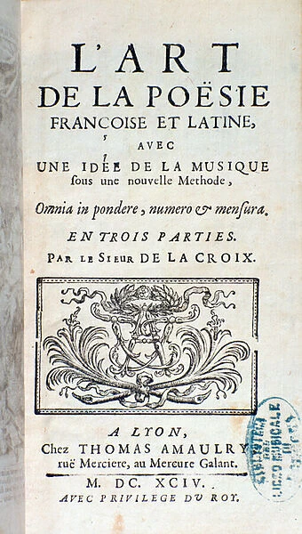 Frontispiece of The art of French and Latin poetry, with an idea of music under a new