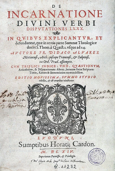 Frontispiece of 'De incarnatione divini verbi' by Diego Alvarez (1550-1635), Spanish Dominican and theologian. 1614