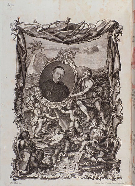 Frontispiece with portrait of Tractatus musicus work by Meinrad Spiess, 1746