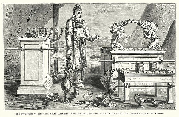 The Furniture of the Tabernacle, and the Priest clothed, to show the Relative Size of the Altar and all the Vessels (engraving)