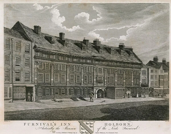 Furnivals Inn, Holborn, London, anciently the mansion of the Lords Furnival (engraving)