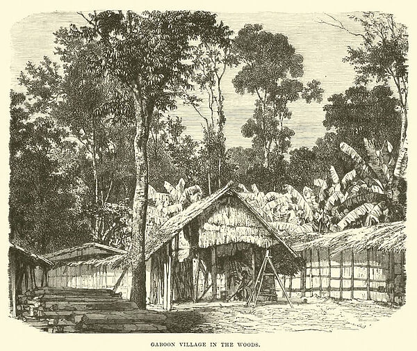 Gaboon Village in the woods (engraving)