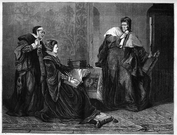 The Gardiner Eveque presents Lady Jeanne Grey (Jane Grey, 1537-1554), sentenced to death