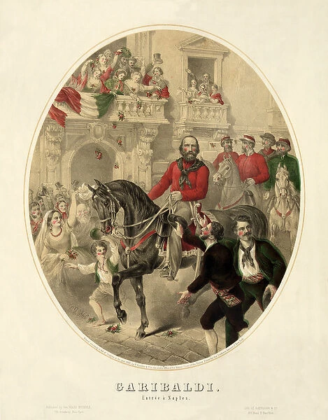 Garibaldi, entree a Naples, pub. 1860 (hand coloured engraving)