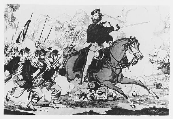 Garibaldi at the Rocca d Angole, 3 July 1866 (litho)