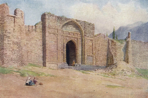 Gate of the Outer Wall, Hari Parbat Fort, Srinagar (colour litho)