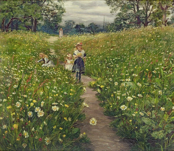 Gathering Wild Flowers (oil on card)