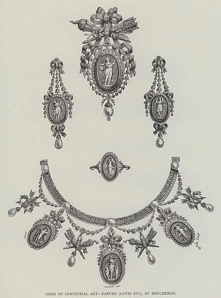 Gems of industrial art, Parure, Louis XVI, by Boucheron (engraving)