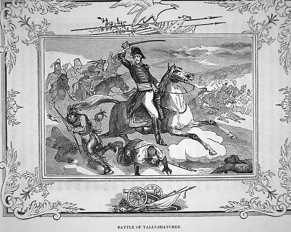 General Andrew Jackson (1767-1845) at the battle of Talushatchee on 3rd Novemeber 1813, 1847 (litho)