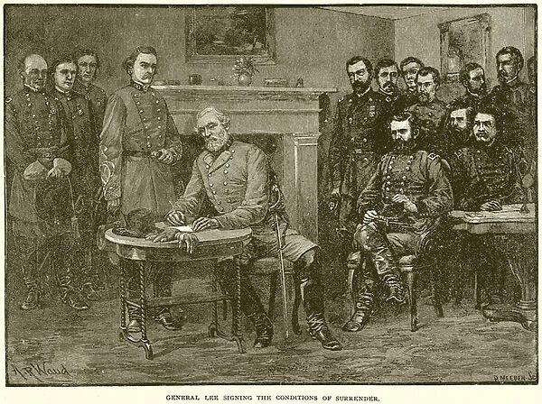 General Lee Signing the Conditions of Surrender (engraving)