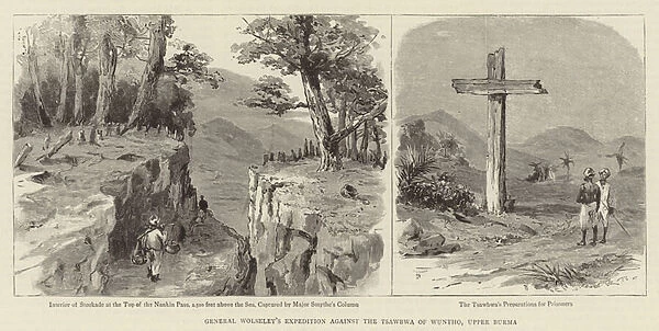 General Wolseleys Expedition against the Tsawbwa of Wuntho, Upper Burma (engraving)