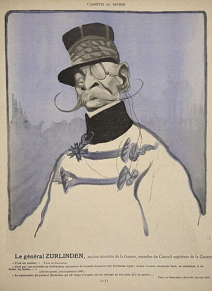 General Zurlinden, former Minister of War, member of the War Council, illustration from L assiette au Beurre: Nos Generaux, 12th July 1902 (colour litho)