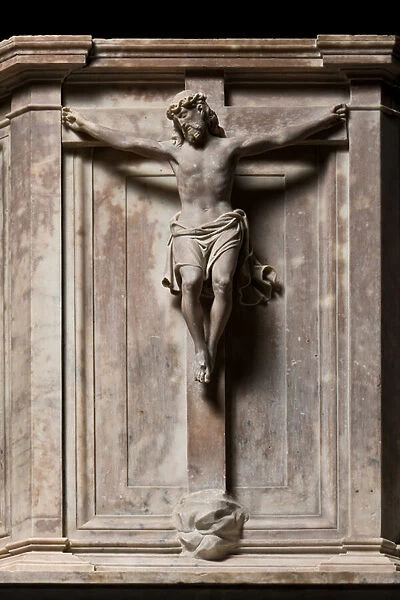 Genoa, Duomo (St Lawrence Cathedral), inside, the nave: 'the pulpit - detail of the Crucifixion'(1526-7)
