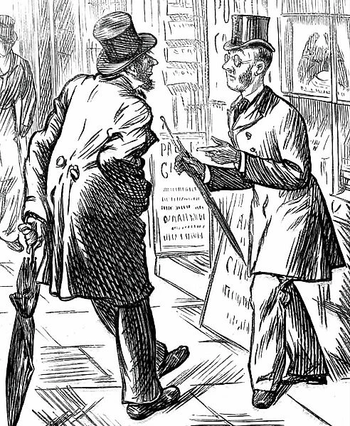 Two gentlemen speaking outside of a gin shop, 1850
