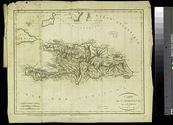 Geography Atlas: representation of the island of Santo Domingo in the West Indies. Map from an atlas by J. B. Poirson (1761-1831), French geographer, 1803. Biblioteca Jose Marti, Havana, Cuba