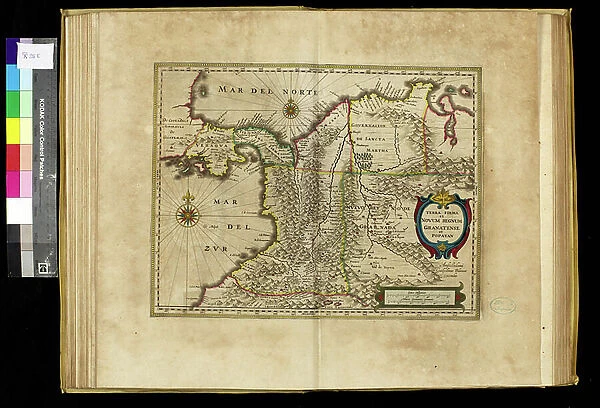 Geography map: representation of the North of South America including the New Kingdom of Granada (corresponding to present-day Colombia, Guatemala, Ecuador and Panama) from an Atlas by Willem Janszoon Blaeu (1571-1638), approximately 1630