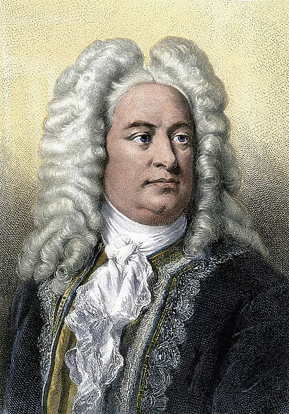 George Frederick Handel (Georg Friedrich Handel, 1685-1759) German composer. 19th century color engraving