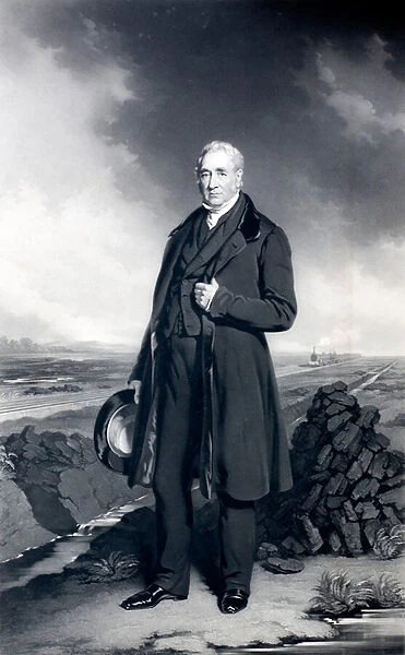 George Stephenson, English engineer and railway pioneer (litho)