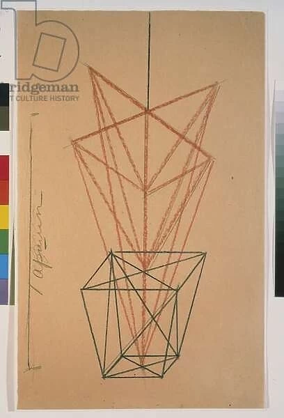Geranium en pot. Esquisse pour la piece de theatre 'Le cocu magnifique'de Fernand Crommelynck (1886-1970). Oeuvre de Lyubov (Lioubov) Sergeyevna Popova (1889-1924), crayon sur papier, 1921-1922