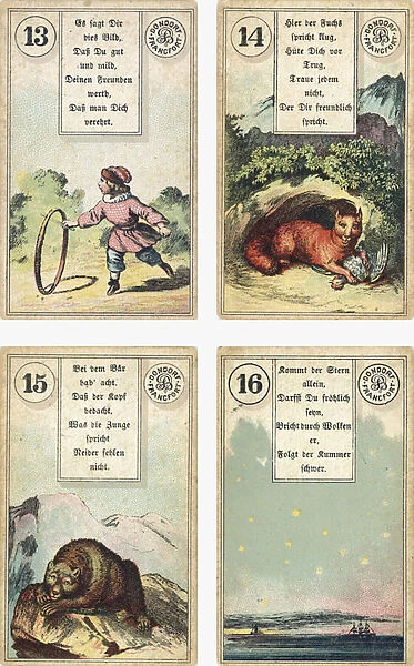 German edition of the Lenormand French cartomancy deck: The Child, The Fox, The Bear