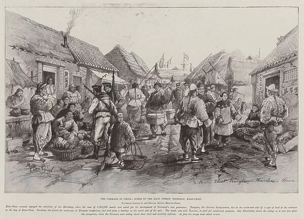 The Germans in China, Scene in the Main Street, Tsingtau, Kiao-Chau (engraving)