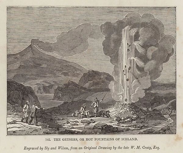 The geysers, or hot fountains of Iceland (engraving)