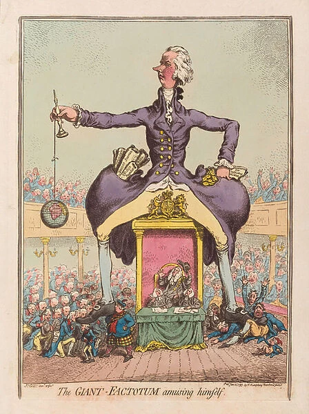 The Giant Factotum amusing hinself, pub. 1797 (hand coloured engraving)