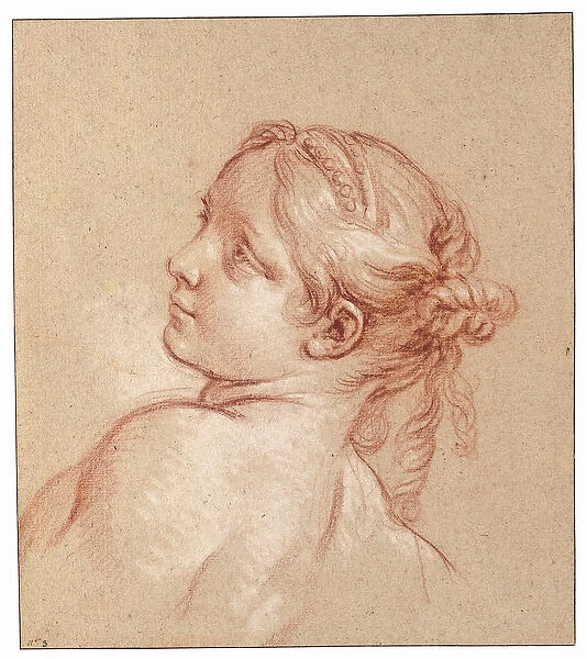 A Girl, bust-length, her Head Tilted to the Left (red and white chalk on light brown