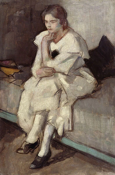 Girl in White Dress (oil on canvas)