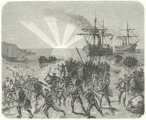Giuseppe Garibaldi landing at Marsala, Sicily, 1860 (engraving)